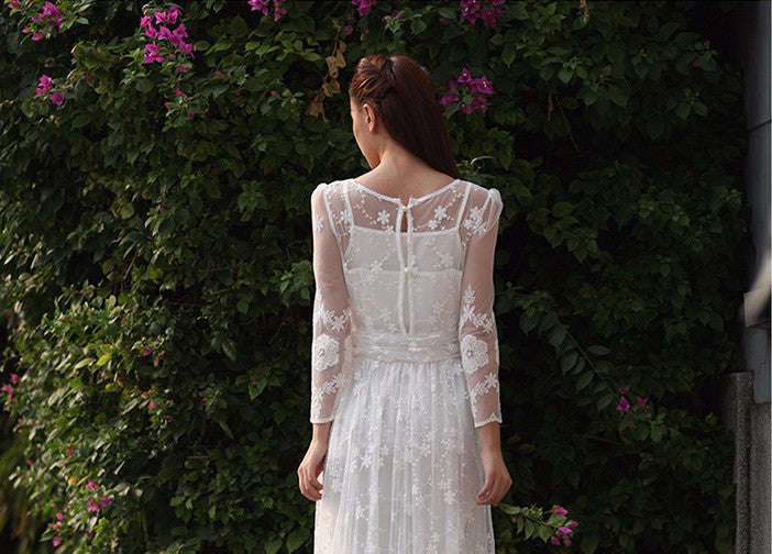 white lace bohemian maxi dress