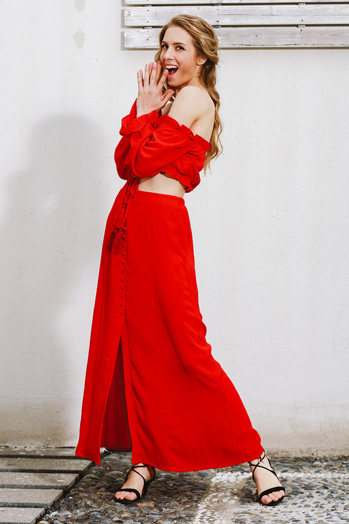 red summer maxi dress
