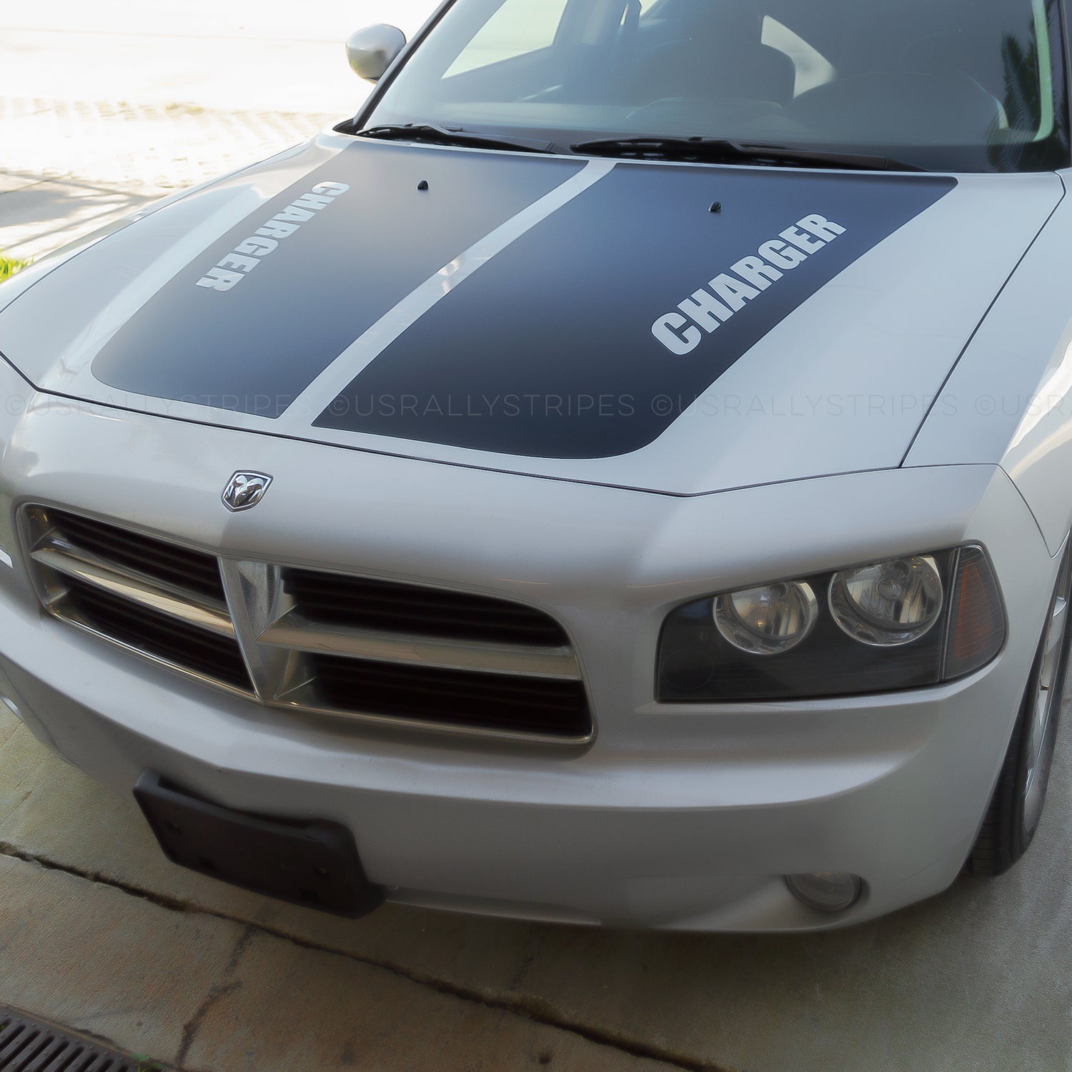 Hood stripes w/ CHARGER cut-out pre-cut decal set fits Dodge 2006-2010 - US Rallystripes