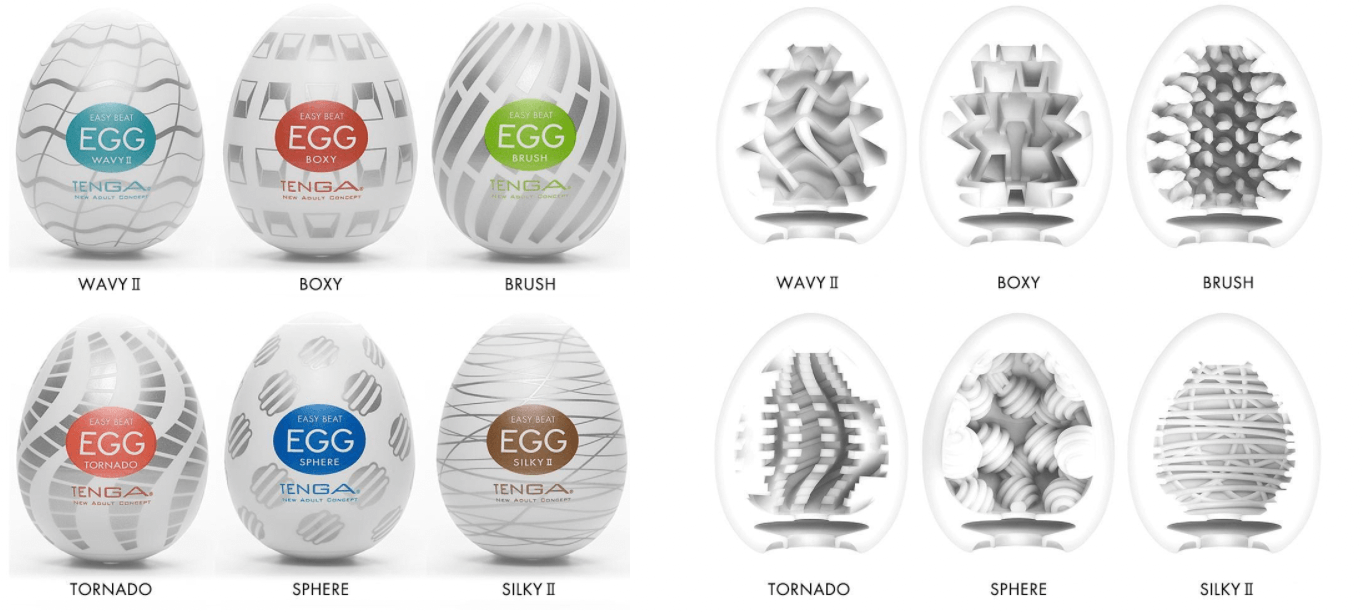 Tenga Egg Variety Pack New Pack of 6, Wave  II/Boxy/Brush/Tornado/Sphere/Silky II