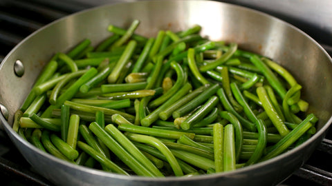 Stir frying Elephant Garlic Scapes