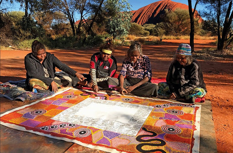 Uluru Statement From The Heart Artists with Uluru in the background