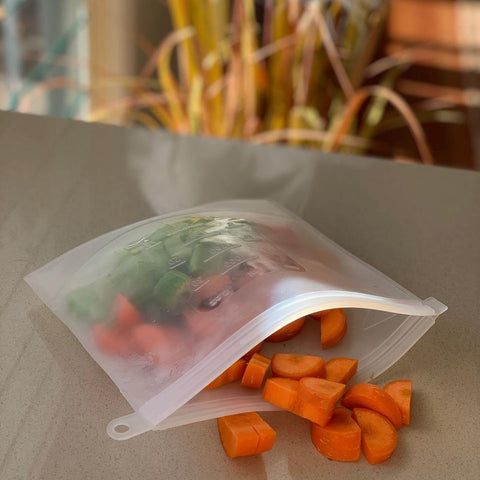 Carrots in silicone food pouch