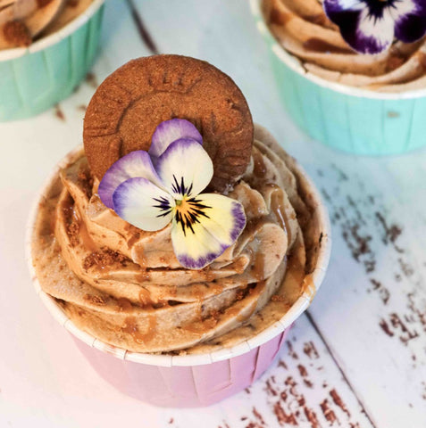 Purple pansy on cupcake