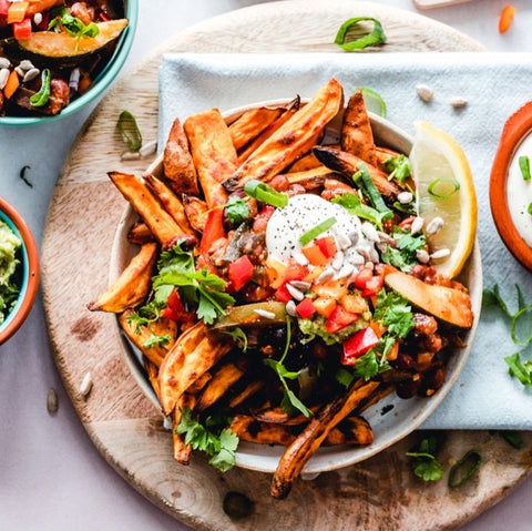 Sweet potato salad with dips