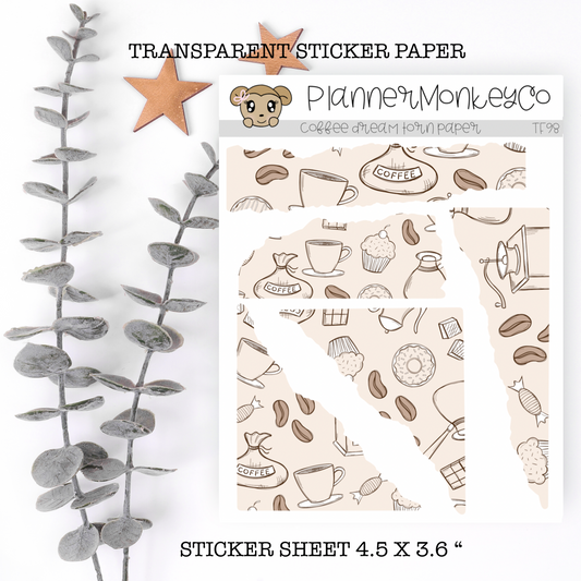 TF98 | " Coffee Dream " Torn Paper Stickers (Transparent)