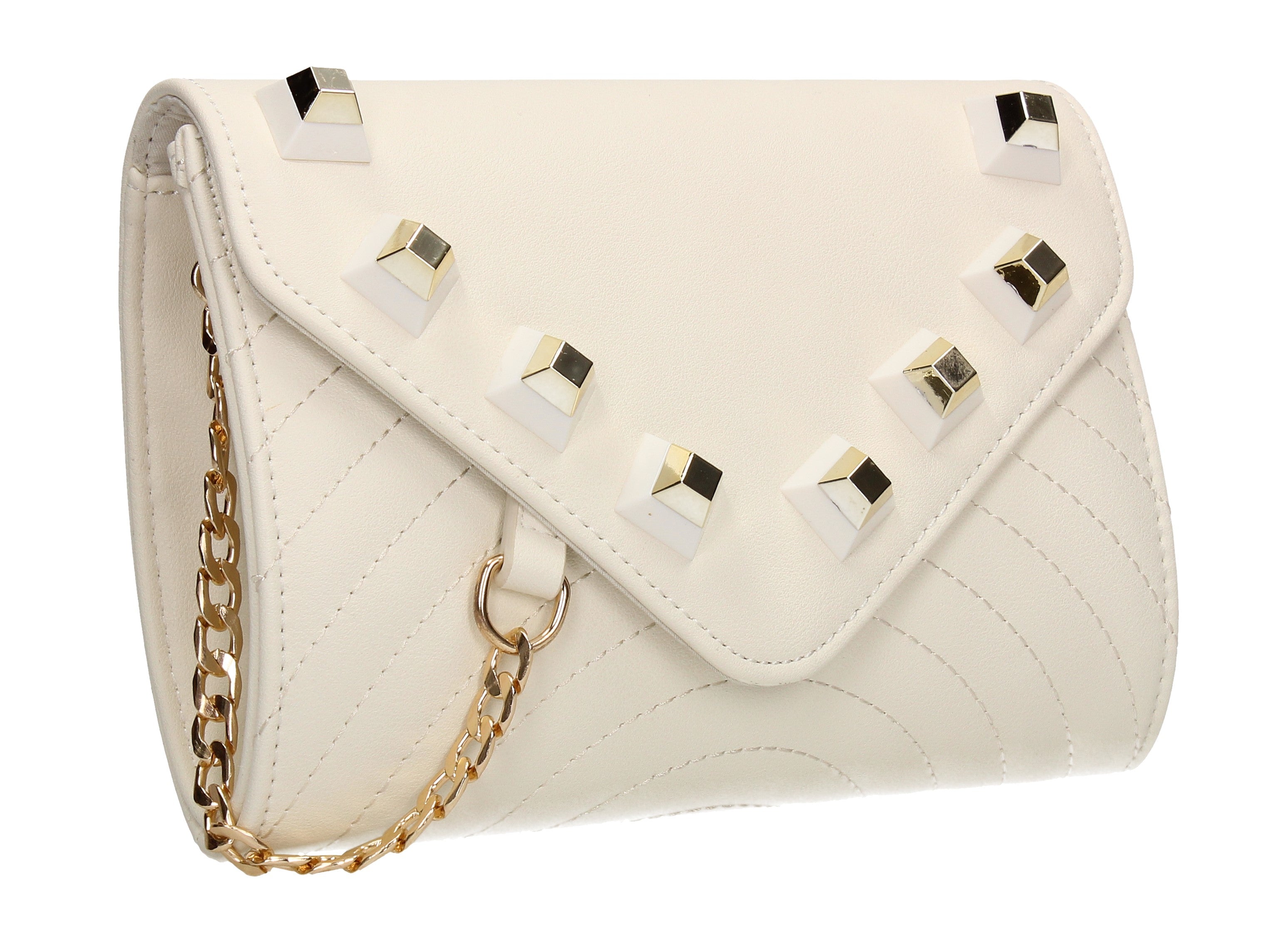 gold studded clutch bag