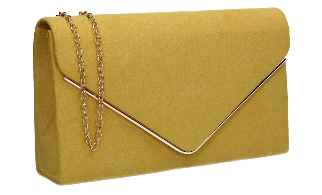 yellow suede clutch bag