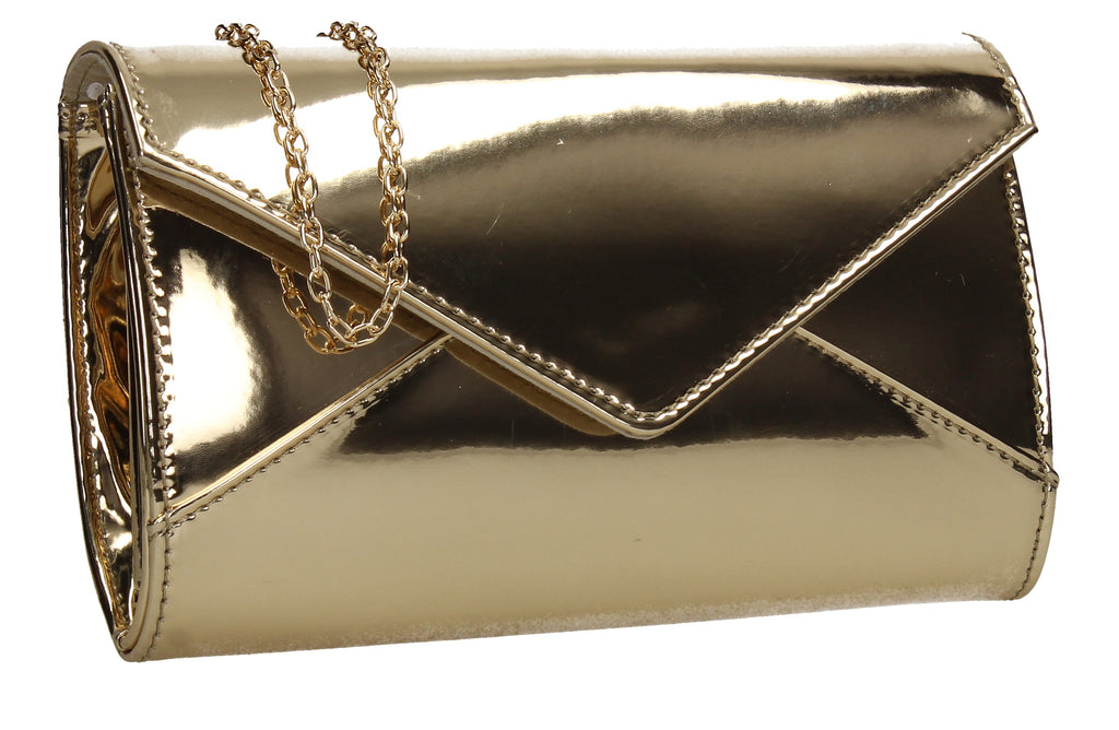 gold patent clutch bag