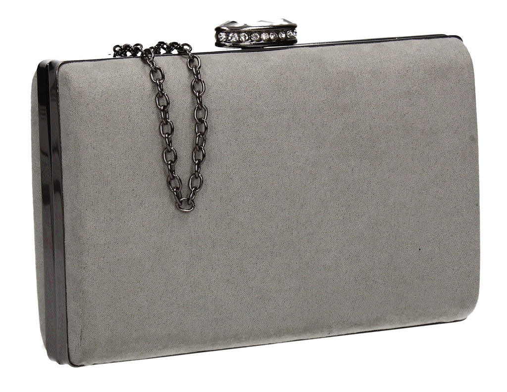 light grey suede clutch bag