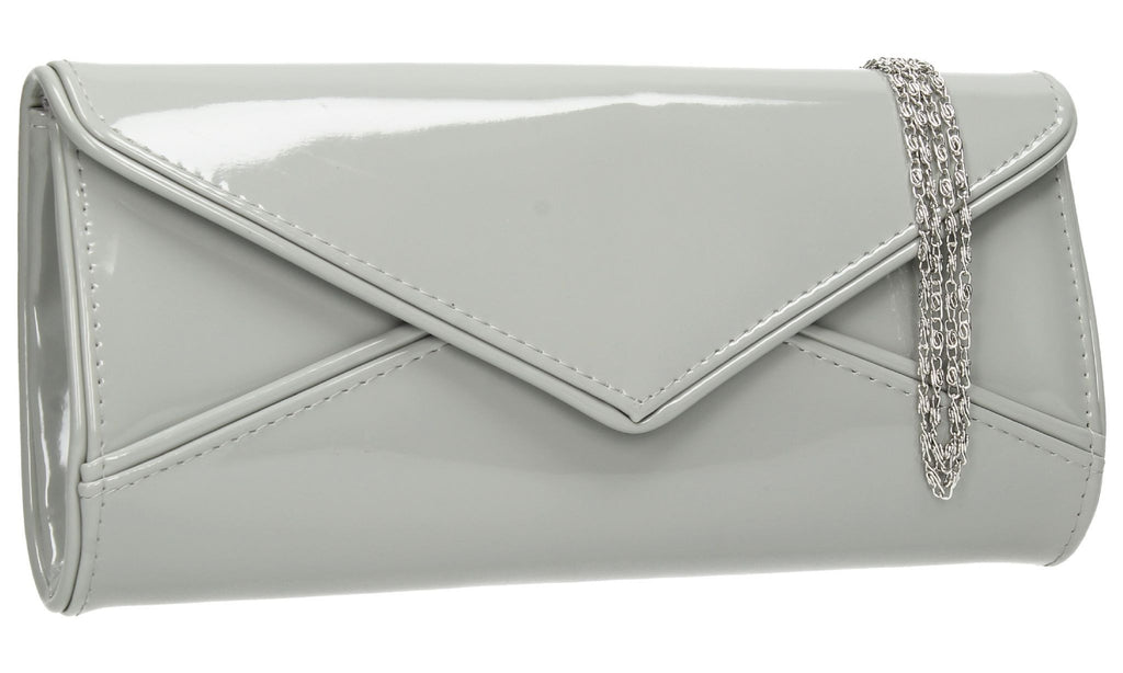 grey patent clutch bag