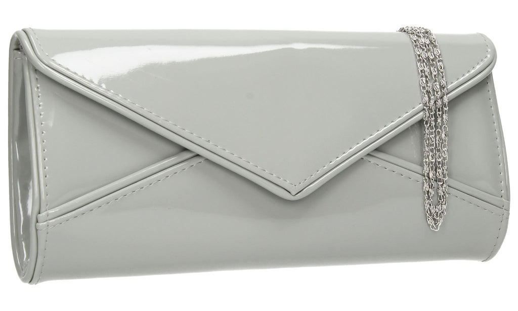 grey patent handbag