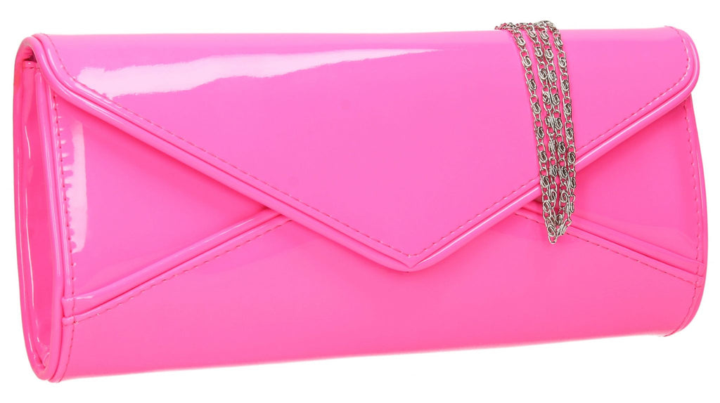 pink patent clutch bag