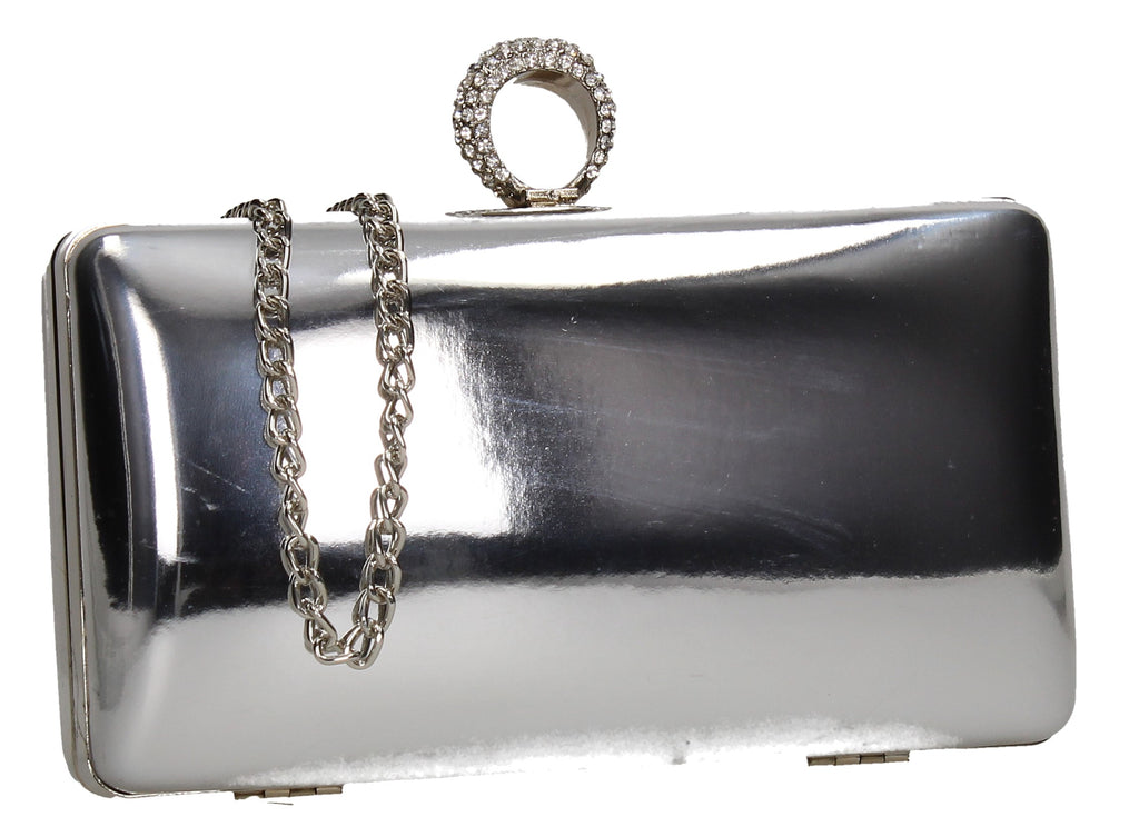 silver patent clutch bag