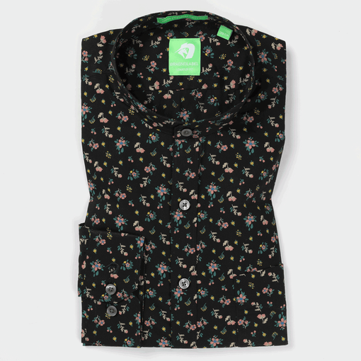 black flower shirt