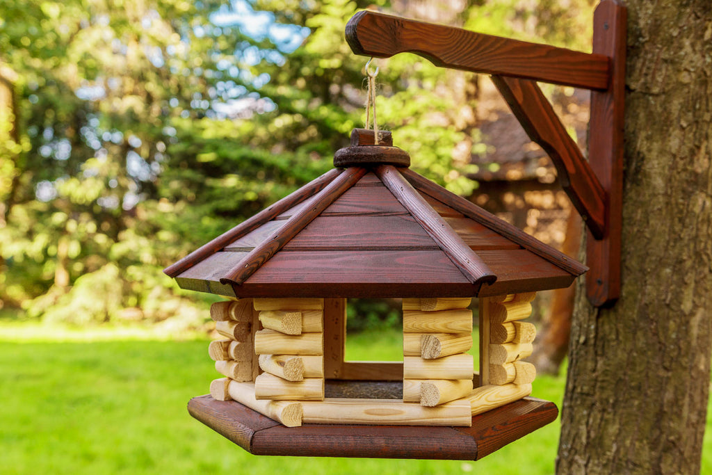 hanging wooden bird table dark – krakwood - quality