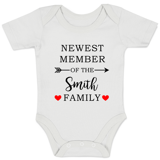 Personalized NEWEST MEMBER of the FAMILY Bodysuit. Great for Baby