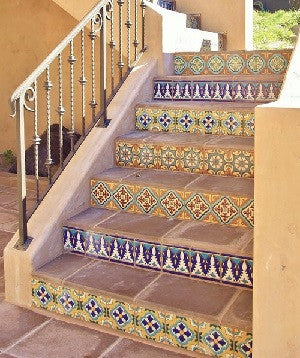 Stair Risers Adorned with Different Decorative Malibu Tiles