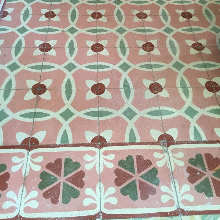 Aqua, turquoise, pink and red were defining colors for Cuban tiles from the 1920's