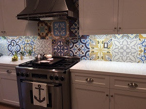 Cement Tile Patchwork Makes Kitchen Backsplash Sing