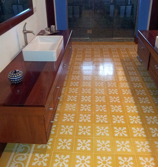 Cement tiles with a geometric pattern are also a pmet