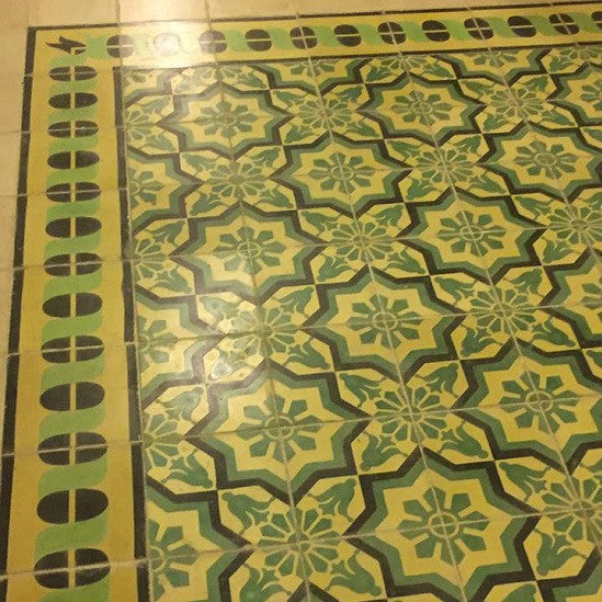 Cool tropical colors - like the greens in shown here - are common in Cuban tiles