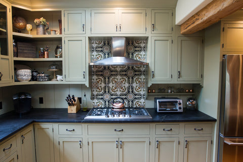 Example of Cement Tile Color Substitutions for Kitchen Backsplash using Cuban Pattern CH110