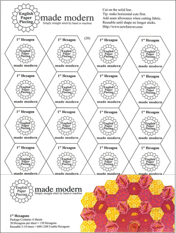 1" Hexagons English Paper Piecing Self-Stick Templates