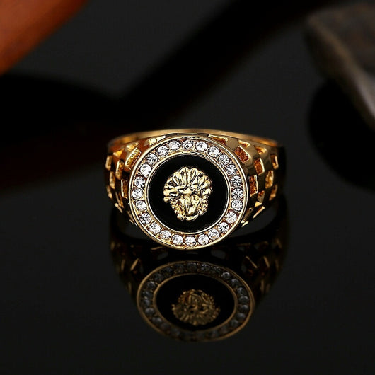 18K Gold Medusa Ring - iced out mens 