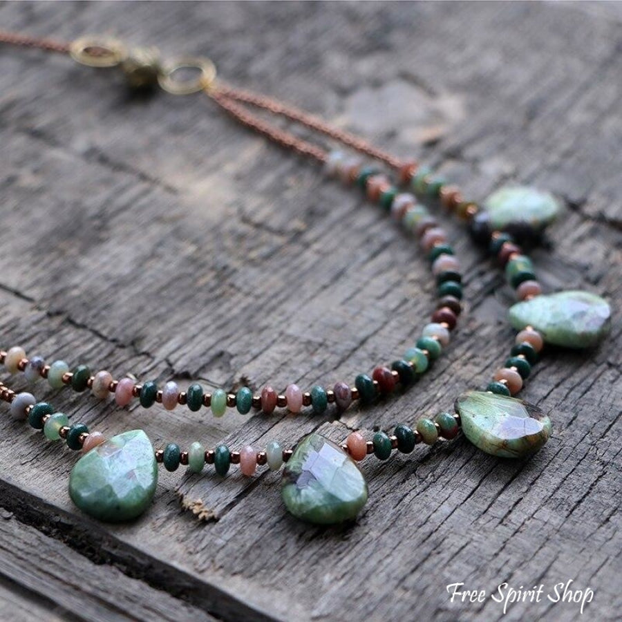 Natural Gemstone & Seed Bead Choker Necklaces
