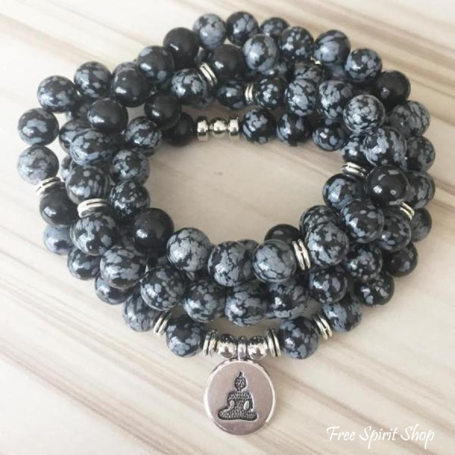 Natural Snowflake Stone Beads Round Black Beads For Jewelry - Temu