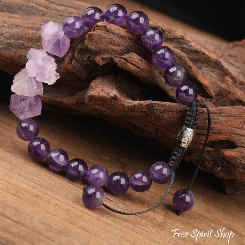 Genuine Natural Purple Amethyst Beaded Bracelet – www.