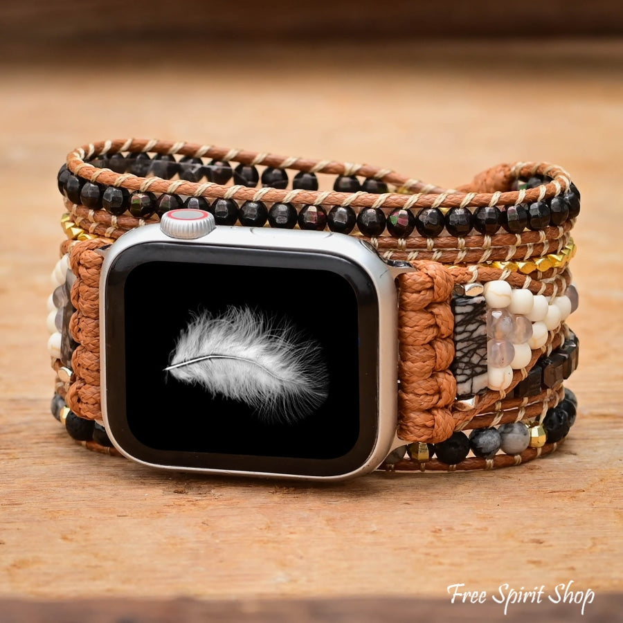 Natural Black Lava Beaded Apple Watch Band