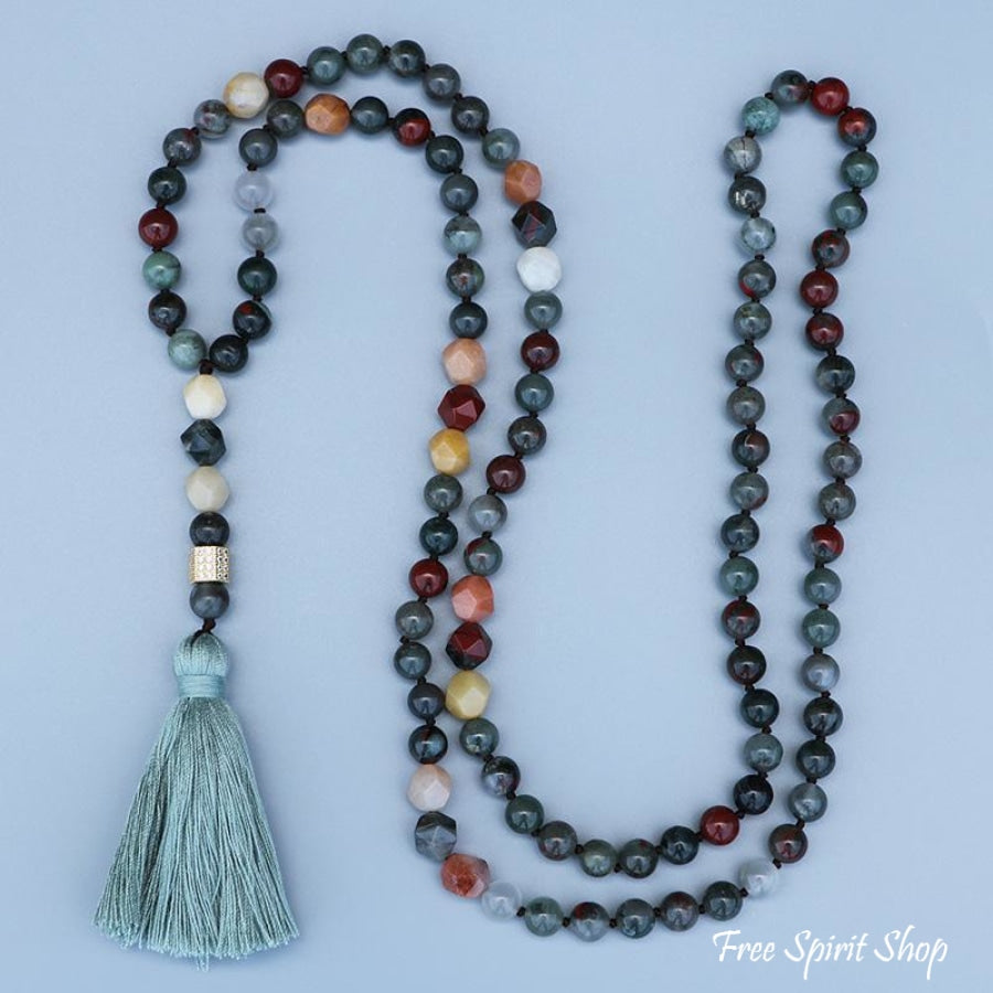 Natural Sandalwood Bead & 7 Chakra Crystal Mala Necklace