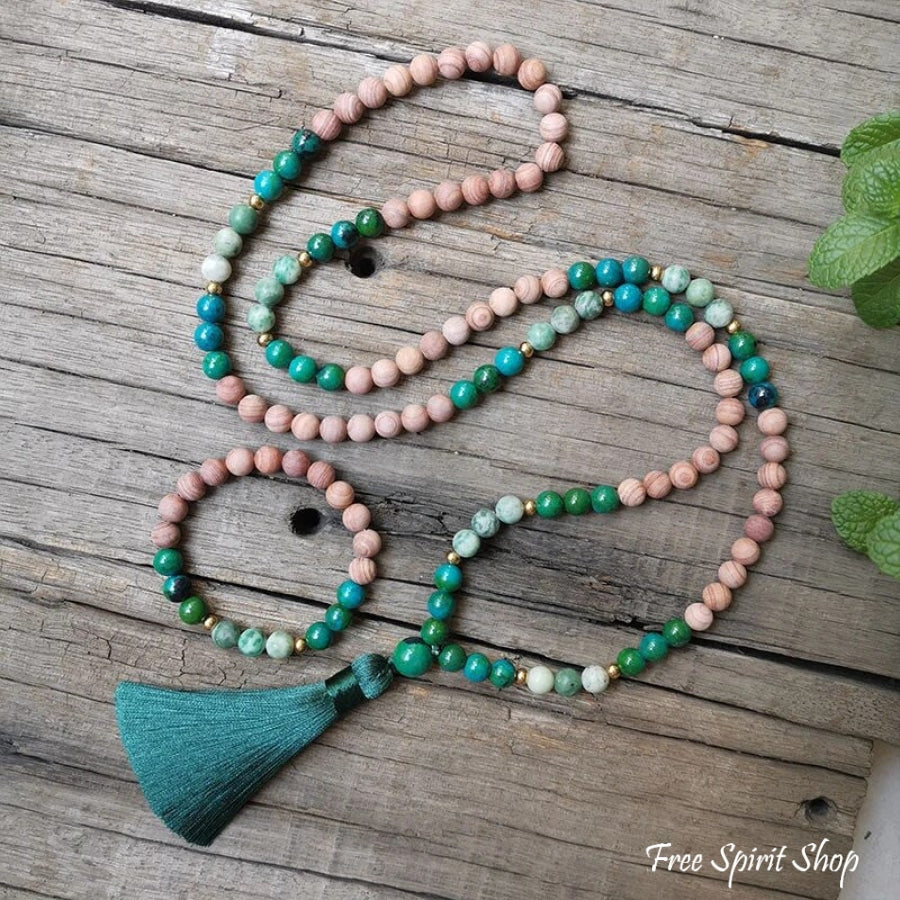 Natural Sandalwood Bead & 7 Chakra Crystal Mala Necklace