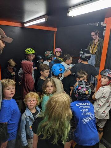 RampSchool students waiting patiently for their Easter Egg Hunt at Rampfest Indoor Skatepark