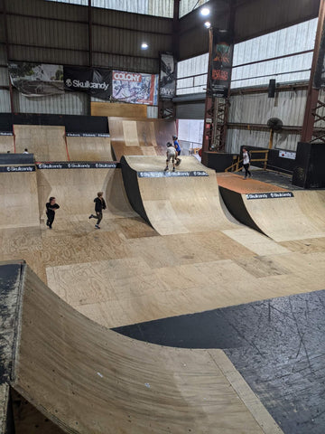 RampSchool students searching all over the skatepark for those missing easter eggs at Rampfest Indoor Skatepark