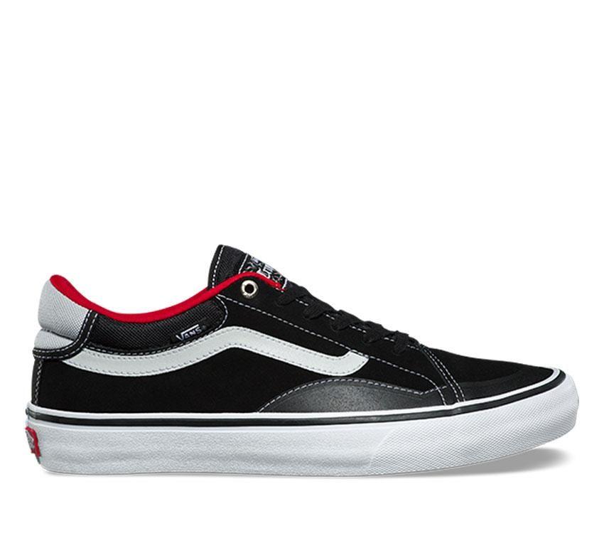 vans black and white and red