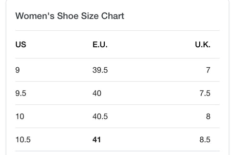 Shoe size chart 
