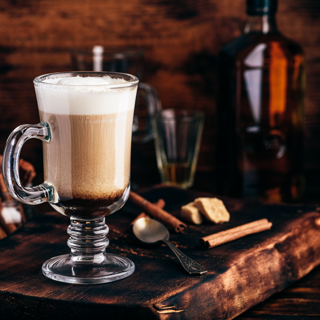 Irish tea cocktail on a bar with whiskey