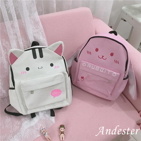 Pink/White Bunny Plush Backpack AD10341 – Andester
