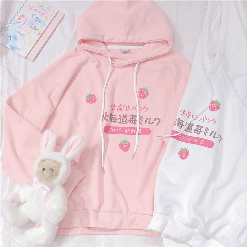 Pink/White Strawberry Hoodie Pullover AD10472 – Andester