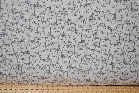 Fabric Shack Sewing Dressmaking T-Shirt Dress Top Sew Cotton Spandex Jersey Cats Pussy Kitty Smiling Grey Marl