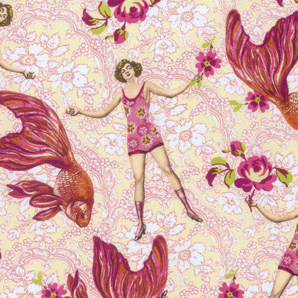 Free Spirit Tokyo Milk Margot Elena Neptune & the Mermaid Goldfish Koi Swimmer Vintage Pink Cotton Fabric