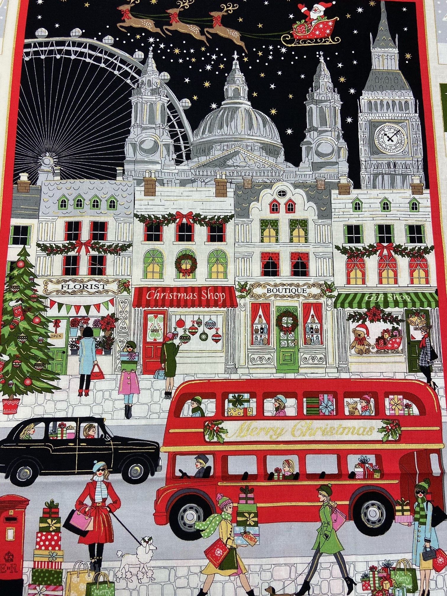 Makower London Town Christmas Pocket Advent Calendar Panel with Gold M