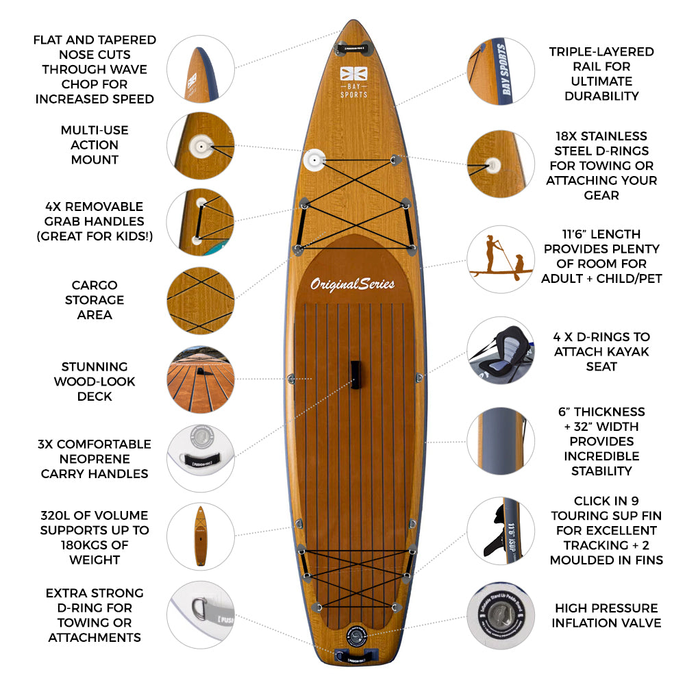 11'6" Original Series - 'Wood-Look' Inflatable SUP Board