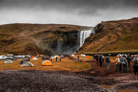 Campsite next to waterfall