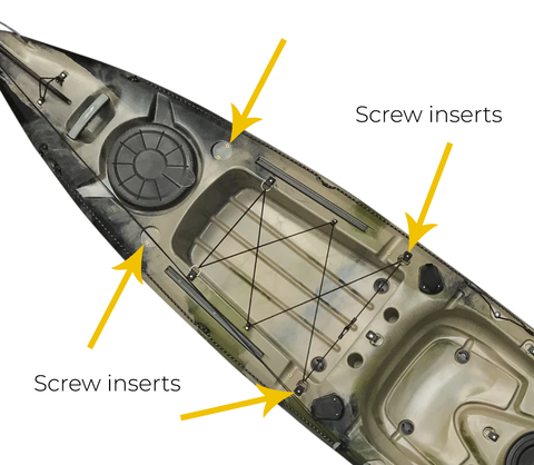 Brass screw inserts for fishing kayak