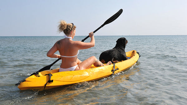 kayaking tandem kayak with a dog