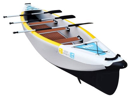 An inflatable canoe that fits 3 people